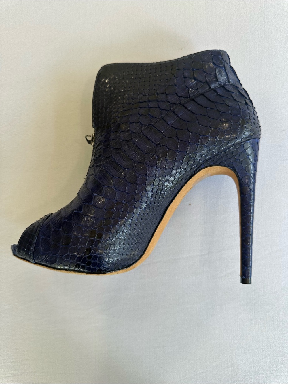 Alexandre Birman Navy Python Peep-Toe Zip Front Heeled Booties 39.5